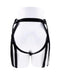 A mannequin wearing a black Sportsheets Hidden Pocket Strap On With Remote Control Vibrator viewed from the back on a white background.