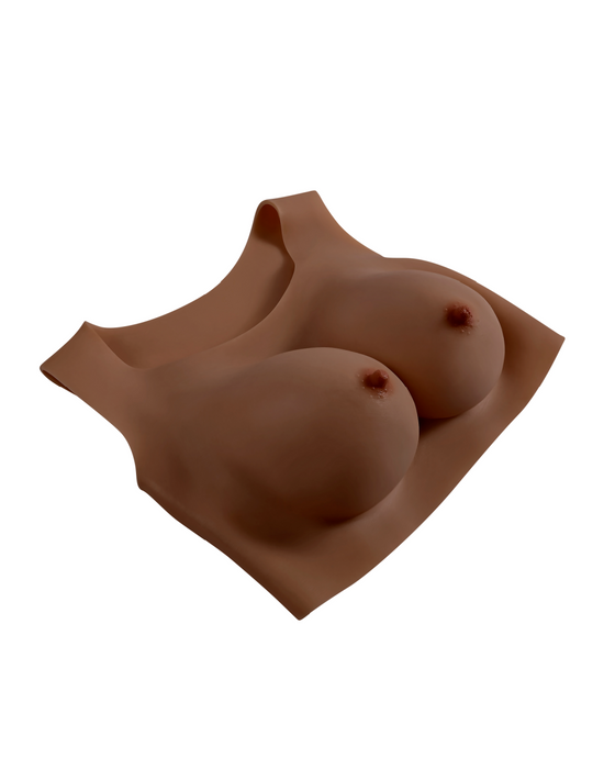 Gender X Wearable Silicone D Cup Breasts - Chocolate