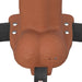 A close-up of the Fantasy X-Tensions Elite Vibrating Hollow 6 Inch Silicone Dildo & Strap-On Harness in Chocolate.