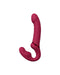 A pink Lovense Lapis App Controlled Strapless Strap-On Dildo featuring a curved shaft and a flexible external stimulator arm, isolated on a white background.