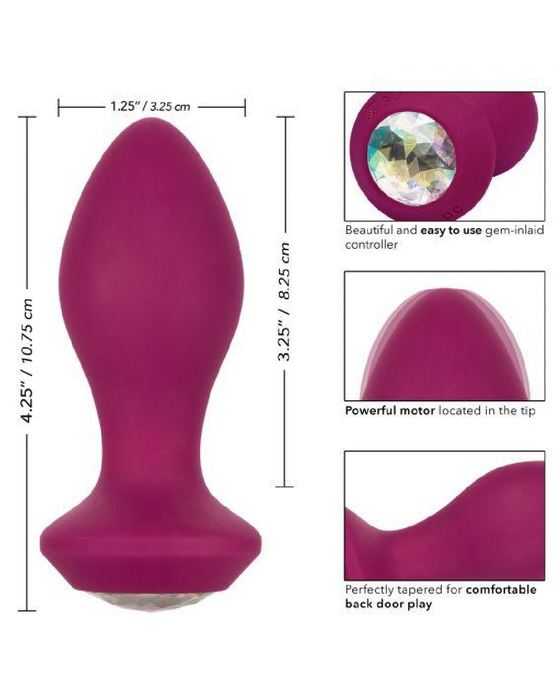 Power Gem Vibrating Silicone Crystal Ended Butt Plug - Purple
