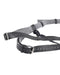 Two intertwined Aurora High Waisted Adjustable Strap on Harness, one black and one gray, against a white background by Sportsheets.