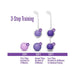 Infographic titled "3-Step Training" features the Wellness Kegel Ball Training Kit for Pelvic Floor Health, with three purple kegel balls—0.6oz, 1.3oz, and double-weight 1.8oz—plus suggested usage times for optimal strengthening.