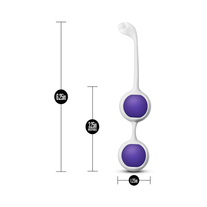 The Wellness Kegel Ball Training Kit for Pelvic Floor Health is a white and purple dual-ball device (total length 6.25", insertable 3.25", width 1.25"), shown on a plain white background, ideal for pelvic floor strengthening.