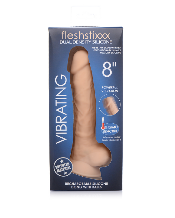 Fleshstixxx 8 Inch Vibrating Silicone Dildo with Balls - Vanilla
