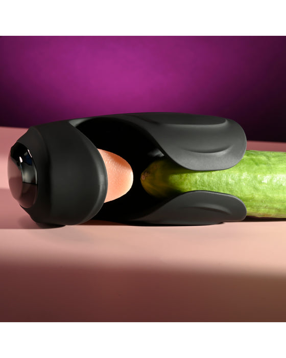 Lick The Tip Rechargeable Vibrating Thumping Stroker Silicone Black
