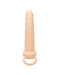 An image of a Performance Maxx Double Penetration Vibrating Dildo designed for anal exploration, with a textured shaft and a loop handle at the base, set against a plain white background.