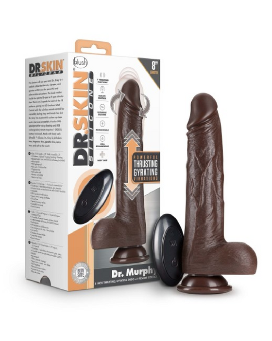 Dr. Murphy Long Thick 8 Inch Thrusting Silicone Remote Control Dildo- Chocolate