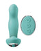 A teal colored Pipedream Products Jimmyjane Pulsus Hands-Free G-Spot Fingering Vibrator with Remote, isolated on a white background.