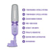 The Violet Vixen Warming Thrusting Vibrator with Suction Mount is shown in purple and white liquid silicone. Features include thrusting and vibration modes, warming technology, a suction cup base, and USB rechargeability.