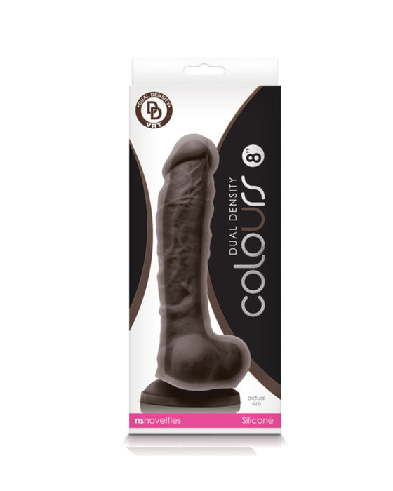 Colours Dual Density 8 Inch Silicone Dildo with Balls - Dark Chocolate