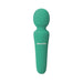The Petite Private Pleasure Waterproof Silicone Wand Vibrator is a green silicone massager with a ribbed, rounded head and "Adam & Eve" logo on the handle, compact and beginner-friendly. Shown against a white background.