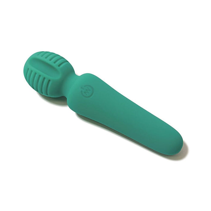 The Petite Private Pleasure Waterproof Silicone Wand Vibrator is a teal silicone massager with a ribbed, rounded head and smooth handle, shown compact against a white background.