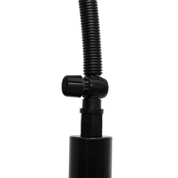 Close-up of the Performance Starter Penis Pump for Firmer Erections, featuring a black manual design with a ribbed flexible hose and round nozzle attachment, shown against a white background.
