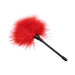 A red feather duster with a fluffy head and black handle, ideal for the Sensual Scarlet Nights Beginner Bondage Collection for Curious Couples, shown on a white background.
