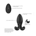 The Omega Vibrating Butt Plug with Remote Control features black silicone, dual arms, magnetic charging, 10 vibration modes, frequency modulation, and soft, body-safe material. Shown with labeled callouts and simple instructions for easy use.