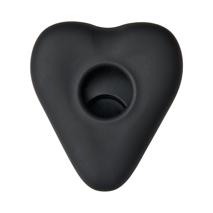 The Bananapants Kissi Dildo Base with Lips and Tongue is a black, heart-shaped removable dildo base with a central circular hole, photographed against a white background.