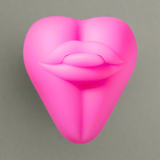 The Bananapants Kissi Dildo Base with Lips and Tongue is a bright pink, heart-shaped silicone accessory featuring stylized lips and smooth, rounded contours, shown on a plain white background.