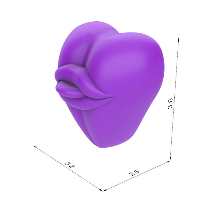 The Bananapants Kissi Dildo Base features a purple, heart-shaped design with lips and tongue, measuring 3.2 x 2.5 x 3.6 units. It has a smooth, glossy surface and is made from body-safe silicone for peace of mind.