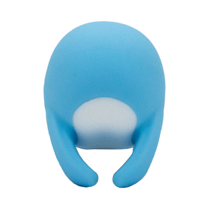The Heavenly Humpback Waterproof Finger Bullet Vibrator is a small, blue, round discreet toy with a white oval on the front and two short, curved legs, shown from behind against a white background.