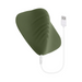 The Gender X Pleasure Pad Rechargeable Grinding Pad & Stroker is a wavy, green, leaf-shaped silicone vibrator with a textured surface, shown connected to a white USB charging cable against a white background.