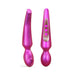 Two views of The Pleaser Flapping Oral Sex Vibrator in metallic pink, featuring rounded ends and a button control panel on the handle, displayed against a plain white background.