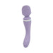 The Wand & Done Double Ended Ergonomic Silicone Wand Vibrator is a purple, rechargeable, body-safe silicone toy with a rounded head, curved handle, and front control buttons, shown against a white background.