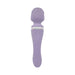 The Wand & Done Double Ended Ergonomic Silicone Wand Vibrator is a purple, body-safe silicone massager with a rounded head, slightly curved handle, silver ring, and top control button, shown on a white background.