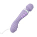 The Wand & Done Double Ended Ergonomic Silicone Wand Vibrator is a purple, body-safe silicone massager with a rounded, textured head, three control buttons, and a power cord at the base of the handle.