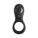 The Ultimate Couples Vibrating Cock Cage Pro is a sleek black silicone ring with an oval top, power button, and indicator lights for enhanced clitoral stimulation. The smooth circular loop at the base adds comfort and style.