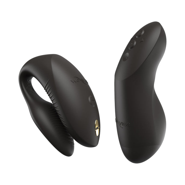 The We-Vibe Chorus Pro Wearable Couples' Vibrator features a flexible loop design and triple motors for targeted G-spot stimulation, paired with a matching curved wireless remote. Both have a smooth matte finish for comfort and style.