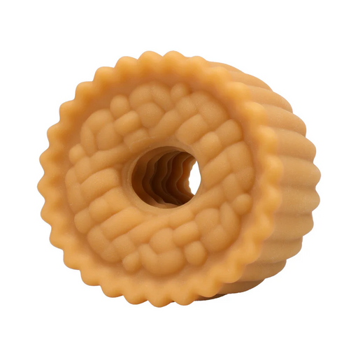 The Goodhead Apple Pie Blowjob Set features a textured stroker shaped like a thick ring with wavy, bumpy edges and a ridged interior, shown against a white background. Includes lube for enhanced pleasure.