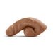The URSELF 5 Inch Chocolate Silicone Packer Dildo, shown lying on its side against a white background, is realistic and flaccid in appearance, light brown in color, and made from body-safe platinum-cured silicone.