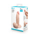 A retail box for b-Vibe Slipskin Realistic 6 Inch Girthy Silicone Dildo - Vanilla, showcasing images, description, and branding on a white and teal package. The anal safe dildo is flesh-toned with lifelike details.