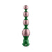 The Bougie Vibrating Aluminum Anal Beads set features four metallic pink and green anodized beads, each increasing in size, connected to a green handle with a button.