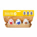 The Tenga Egg Standard 3 Pack Disposable Masturbators II includes three white egg-shaped pocket strokers with red, blue, and gold designs labeled "Twister," "Bouncy," and "Silky" on a yellow and brown holder.