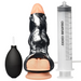 The Night Prowler Squirting Penis Enhancer is a realistic, fantasy-themed dildo with black and white marbling, a black bulb pump, and a clear syringe labeled "CREATURE COCKS," designed as a unique monster sleeve adult novelty.
