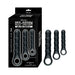 Three black, ribbed anal plugs with looped handles are displayed next to their packaging labeled "Ass-Sation Silicone Anal Wand Training Kit," making it an ideal beginner-friendly anal training kit for deep penetration and enhanced sensation.