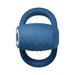 Experience the Dual Flex Pro Vibrating Silicone Couples' Ring with Ball Strap—a blue, textured dual loop design with a convenient circular button, perfect for couples seeking enhanced pleasure and comfort.