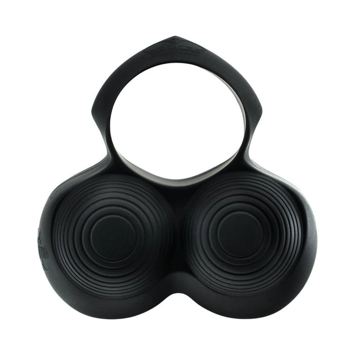The Hot Octopuss Jett Turbo Hands-Free Masturbator is a black, symmetrical device with two circular, textured pads and a large looped handle—ideal for enhancing grip strength or as part of erectile dysfunction therapy routines.