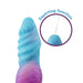 The Splash Nova Squirting 10 Inch Glow in the Dark Creature Dildo features a blue and purple silicone, ribbed design. An inset circle displays the tentacle squirting liquid with "Squirting function" in blue text above.