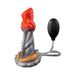 The Splash Garon Squirting 7.5 Inch Dragon Creature Dildo, shown in red, gray, and gold silicone with a black hand pump for inflation, adds a creative fantasy element to pleasure on a classic white backdrop.