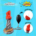 The Splash Garon Squirting 7.5 Inch Dragon Creature Dildo is a red and gray silicone fantasy toy with textured details, featuring a squeeze pump for squirting. The image uses comic-style captions and a blue background to showcase the product.