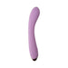 The Kian Slim Ergonomic Warming Silicone Vibrator, shown in lavender with a curved, ribbed design and rounded tip, is photographed on a white background.