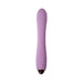 The Kian Slim Ergonomic Warming Silicone Vibrator, in purple, features a smooth, cylindrical design with a rounded tip, metallic base, and small charging port. It's photographed on a white background.