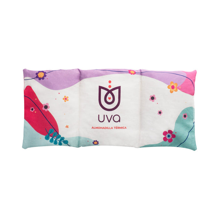 The UVA Warming Pad – Reusable Hot & Cold Therapy Pad for Natural Pain Relief features a colorful abstract floral design with "uva" and "ALMOHADILLA TÉRMICA" in red, ideal for heat therapy and easing muscle soreness.