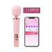 The Intense Waterproof Rechargeable Wand Vibrator with App Control, shown in pink beside a smartphone app interface, features easy control buttons and an ultra-soft silicone head for powerful stimulation. A label reads "Smart Toy Free App Control" in Spanish and English.