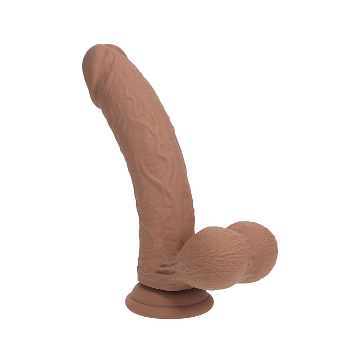 RealRock 6 Inch Dual-Density Vibrating Silicone Dildo with Weighted Balls - Caramel