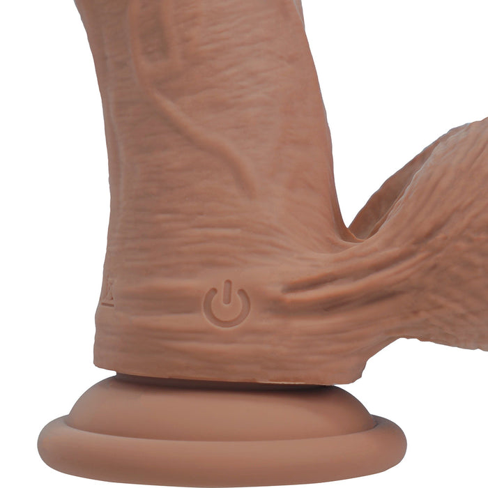 RealRock 7 Inch Dual-Density Vibrating Silicone Dildo with Weighted Balls - Caramel