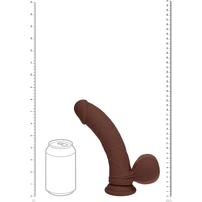 RealRock 8 Inch Dual-Density Vibrating Silicone Dildo with Weighted Balls - Chocolate